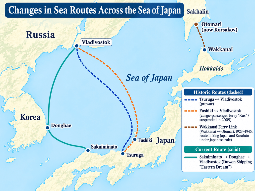 Mudanças nas rotas marítimas através do Mar do Japão